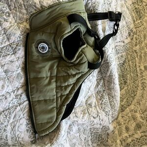 Olive Quilted Dog Harness Jacket with Black Straps